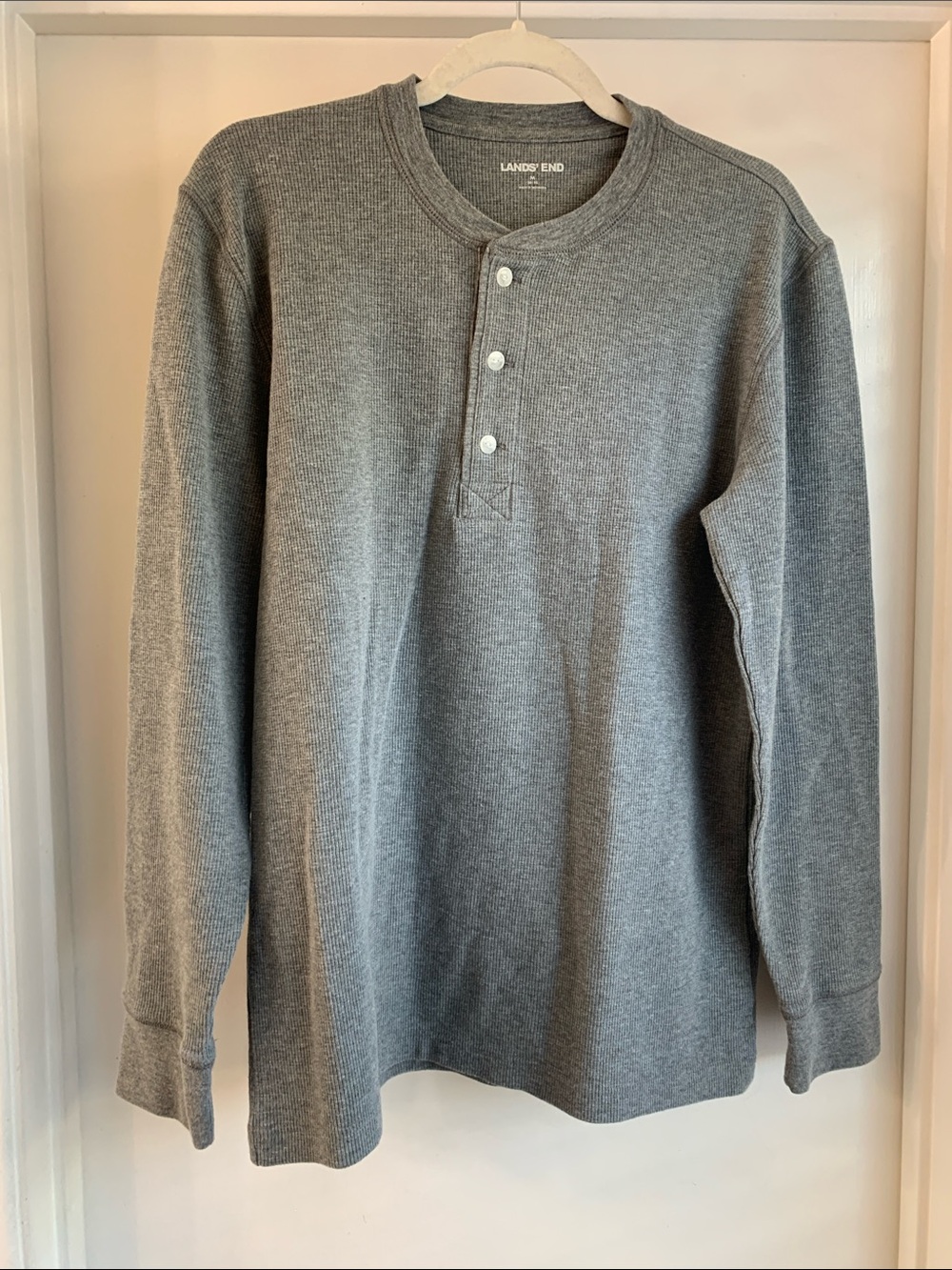 Lands' End Men's Heather Gray Thermal Henley Long Sleeve Size M